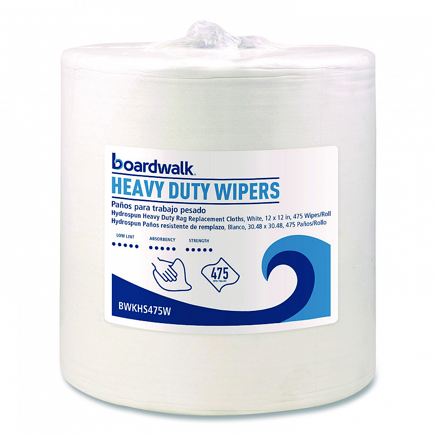 Hydrospun Wipers, Heavy Duty, 12 x 12, White, 475/Roll (HS475W)
