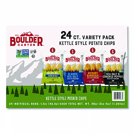 Chips Variety Pack, Hickory Barbeque, Sea Salt, Sea Salt and Cracked Pepper, Olive Oil, 1.5 oz, 24/Carton (PBR12283)