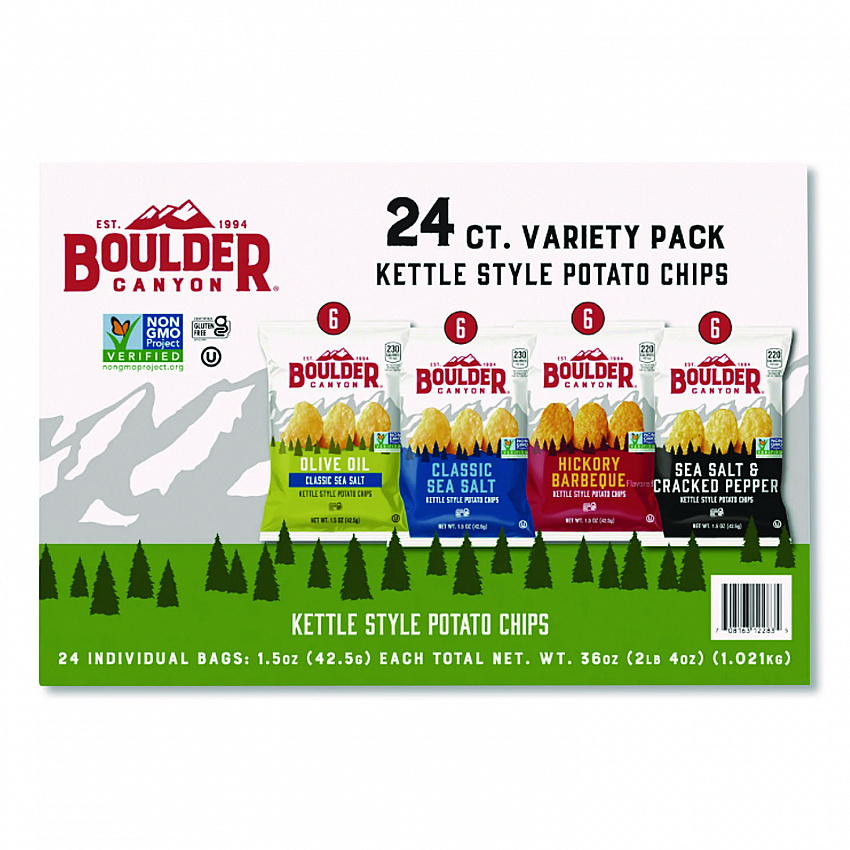 Chips Variety Pack, Hickory Barbeque, Sea Salt, Sea Salt and Cracked Pepper, Olive Oil, 1.5 oz, 24/Carton (PBR12283)