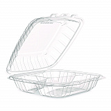 Microwaveable Hinged Containers, ProPlanet Seal, 3 Compartments, 9 x 8.75 x 3, Clear, Plastic,150/Carton (90PPHT3)