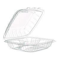 Microwaveable Hinged Containers, ProPlanet Seal, 3 Compartments, 9 x 8.75 x 3, Clear, Plastic,150/Carton (90PPHT3)