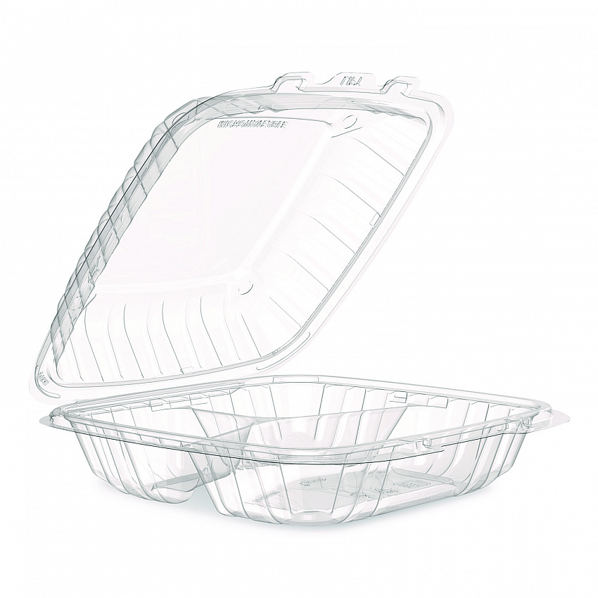 Microwaveable Hinged Containers, ProPlanet Seal, 3 Compartments, 9 x 8.75 x 3, Clear, Plastic,150/Carton (90PPHT3)