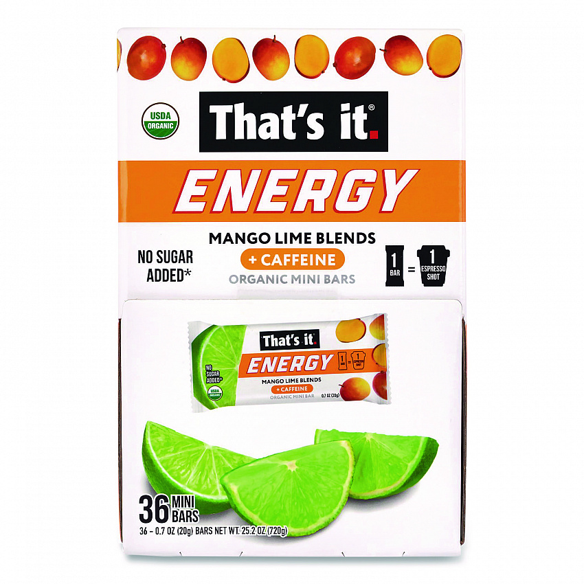 Organic Energy Bars, Mango Lime, 0.7 oz Bar, 36/Box (22002520)