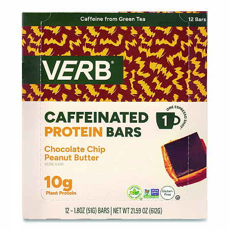 Caffeinated Protein Bar, Chocolate Chip Peanut Butter, 1.8 oz Bar, 12/Box (22002522)