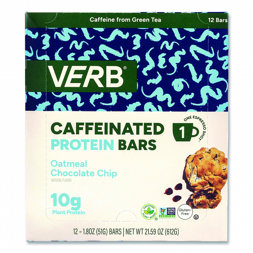 Caffeinated Protein Bar, Oatmeal Chocolate Chip, 1.8 oz Bar, 12/Box (22002523)