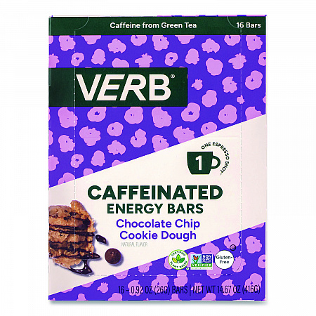 Caffeinated Energy Bar, Chocolate Chip Cookie Dough, 0.92 oz Bar, 16/Box (22002525)