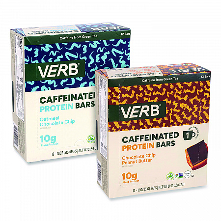 Caffeinated Protein Bar, Chocolate Chip Peanut Butter and Oatmeal Chocolate Chip, 1.8 oz Bar, 24/Box (60004177)