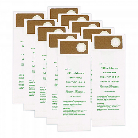 Replacement Vacuum Bags, Fits Advac/Lindhaus/Minuteman Phenom/Nilfisk Carpetwin, 10/Pack (CARPTWNP)