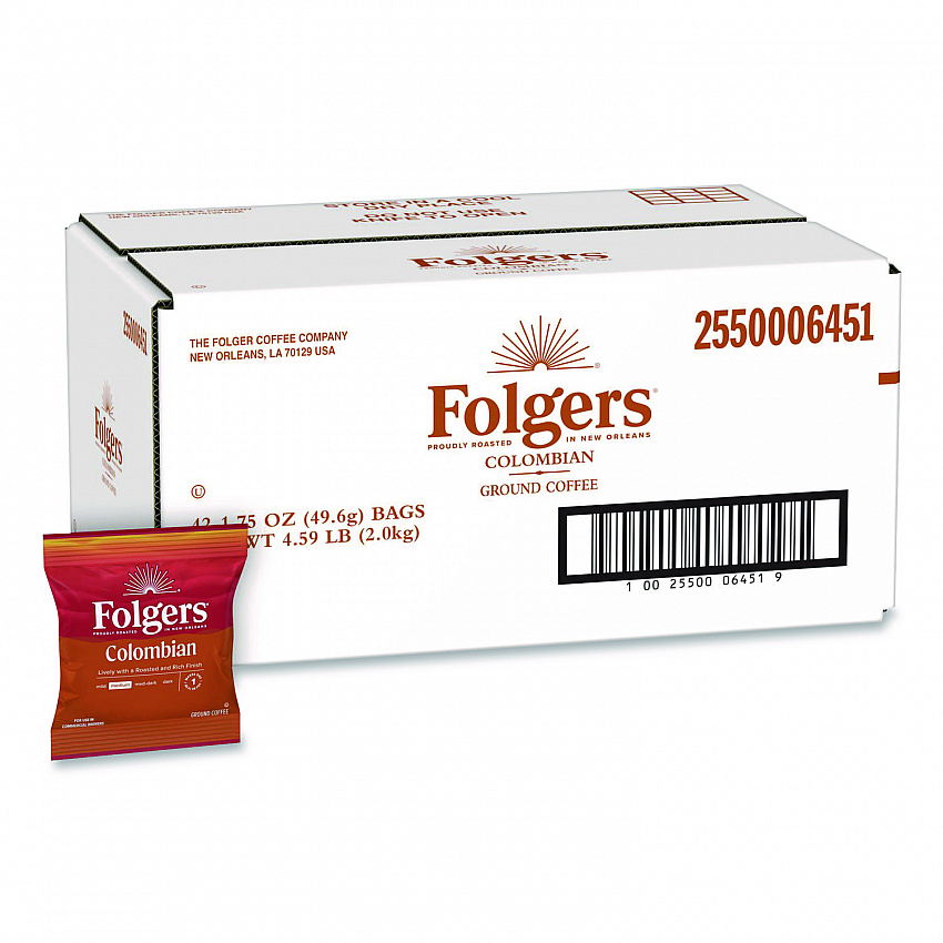 Colombian Ground Coffee Fraction Pack. 100% Colombian, 1.75 oz Fraction Pack, 42/Carton (06451)