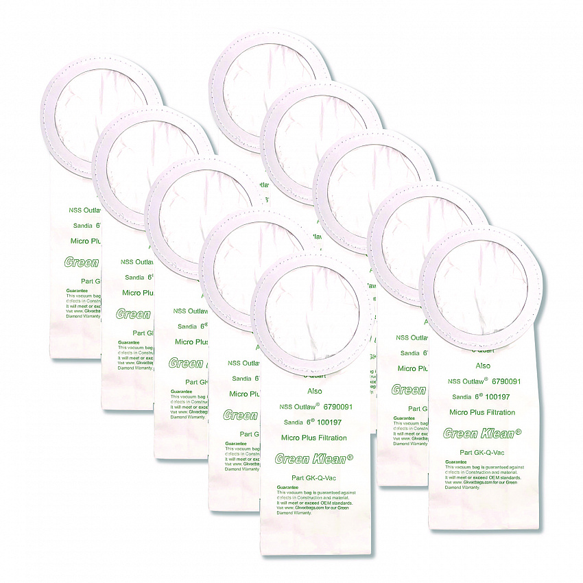 Replacement Vacuum Bags, Fits NSS Outlaw/ProTeam QuarterVac/Sandia/Sanitaire, 10/Pack (QVACP)