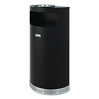 Half Round Metal Trash Can with Ashtray, 9 gal, Steel, Black (MTCRES901BKS)