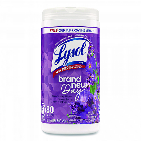 Disinfecting Wipes, 1-Ply, 7 x 7.25, Lavender and Cotton Blossom, White, 80 Wipes/Canister (56264EA)