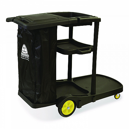 Premier Janitor Cart, 2 Shelves, Plastic, 18.25 x 44.5 x 38, Black (96980)