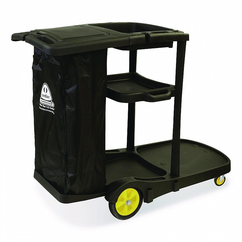 Premier Janitor Cart, 2 Shelves, Plastic, 18.25 x 44.5 x 38, Black (96980)
