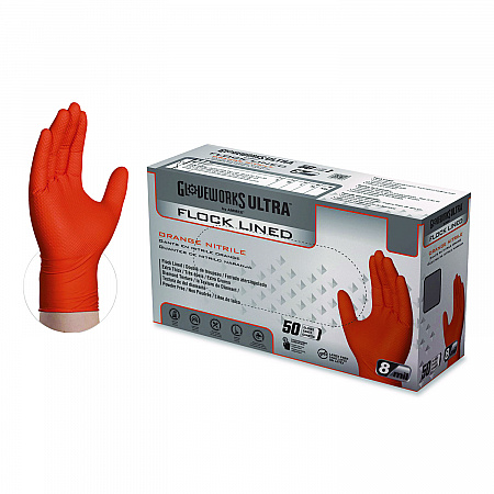Ultra Industrial Flock-Lined Nitrile Disposable Gloves, Medium, 8 mil Thick, 9.06