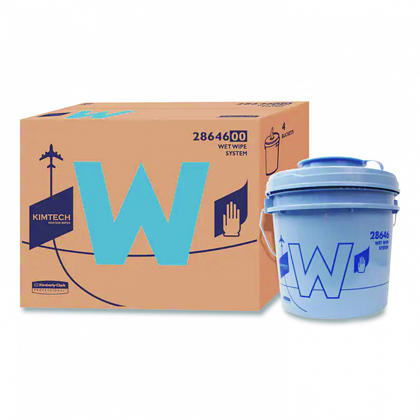 W Aviation Wet Wipe System Bucket, 1 gal, Blue/Gray, 4/Carton (28646)