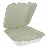 EarthChoice Bagasse Hinged Lid Container, 7.8 x 7.8 x 2.8, White, 150/Carton (YMCH0803BB)