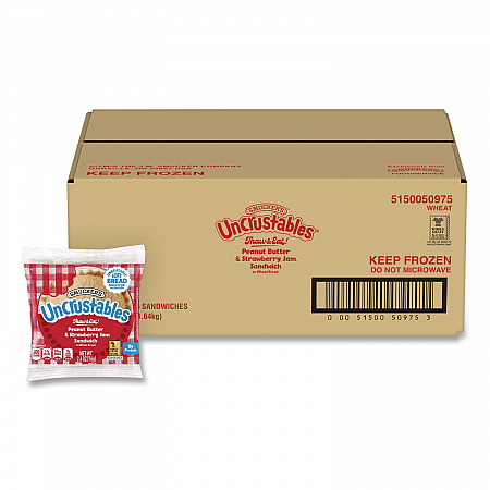 UNCRUSTABLES Peanut Butter and Strawberry Jam on Wheat Bread, 2.6 oz Bag, 48/Carton (22002220)