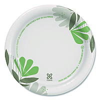 Pathways Soak-Proof Shield Mediumweight Paper Plates, WiseSize, 6.87" dia, Green/Burgundy, 125/Pack (UX7WSPK)