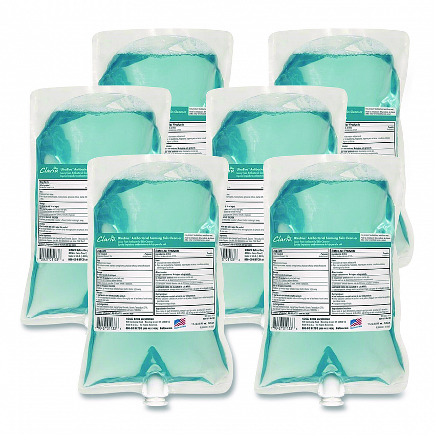UltraBlue Antibacterial Foaming Skin Cleanser Refill, Fragrance-Free, 1,000 mL, 6/Carton (7592900)
