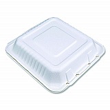 ChampWare Molded-Fiber Clamshell Containers, 9 x 9 x 3, White, 100/Sleeve, 2 Sleeves/Carton (18935WPF)