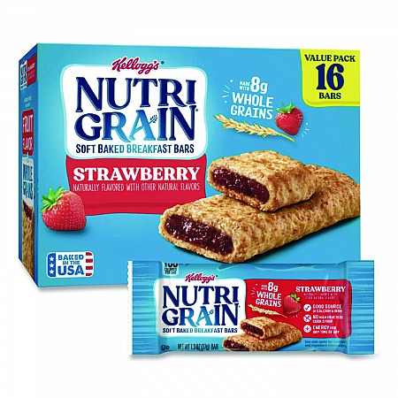 Nutri-Grain Soft Baked Breakfast Bars, Strawberry, Indv Wrapped 1.3 oz Bar, 16/Box (35945)