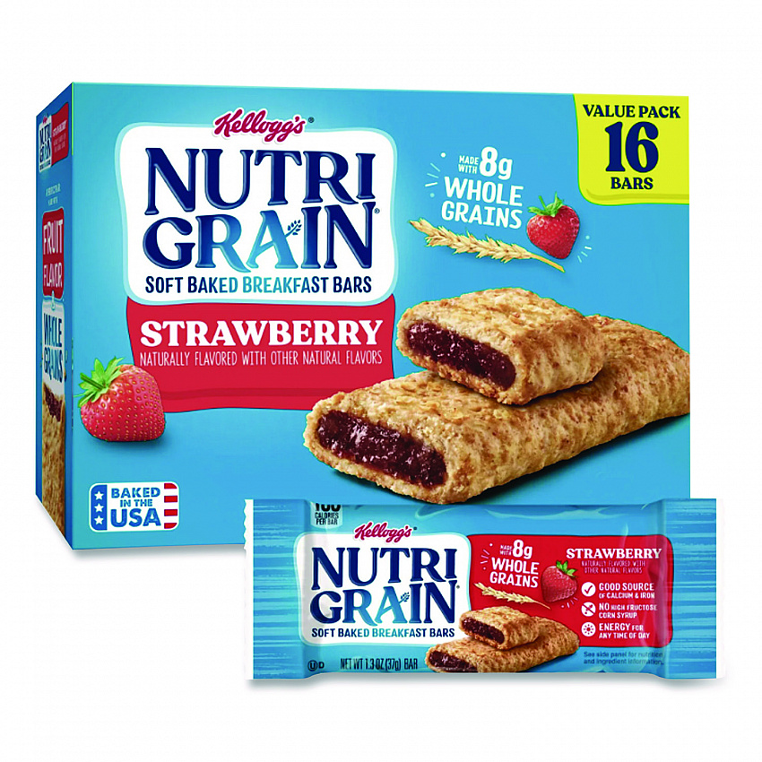 Nutri-Grain Soft Baked Breakfast Bars, Strawberry, Indv Wrapped 1.3 oz Bar, 16/Box (35945)