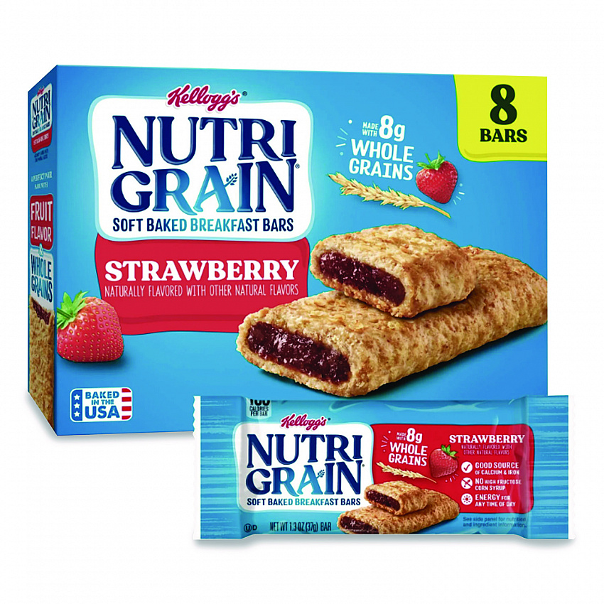 Nutri-Grain Soft Baked Breakfast Bars, Strawberry, 1.3 oz, 8/Box (35902)