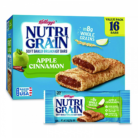 Nutri-Grain Soft Baked Breakfast Bars, Apple-Cinnamon, Indv Wrapped 1.3 oz Bar, 16/Box (35645)