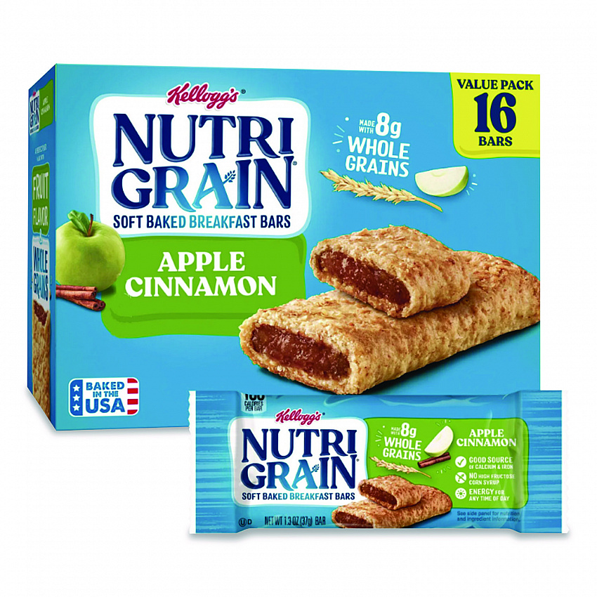 Nutri-Grain Soft Baked Breakfast Bars, Apple-Cinnamon, Indv Wrapped 1.3 oz Bar, 16/Box (35645)
