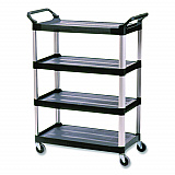Xtra Utility Cart with Open Sides, Plastic, 4 Shelves, 400 lb Capacity, 40.63" x 20" x 51", Black (409600BLA)