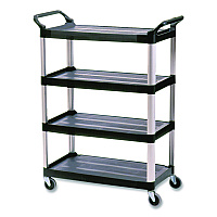 Xtra Utility Cart with Open Sides, Plastic, 4 Shelves, 400 lb Capacity, 40.63" x 20" x 51", Black (409600BLA)