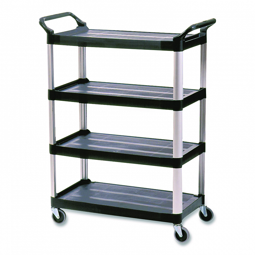 Xtra Utility Cart with Open Sides, Plastic, 4 Shelves, 400 lb Capacity, 40.63" x 20" x 51", Black (409600BLA)