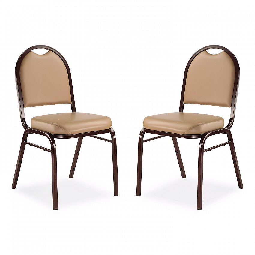 9200 Series Premium Upholstered Stack Chair, Vinyl, Supports 500 lb, 19" Seat Ht, French Beige Seat/Back, Mocha Base, 2/Pack (9201M2)