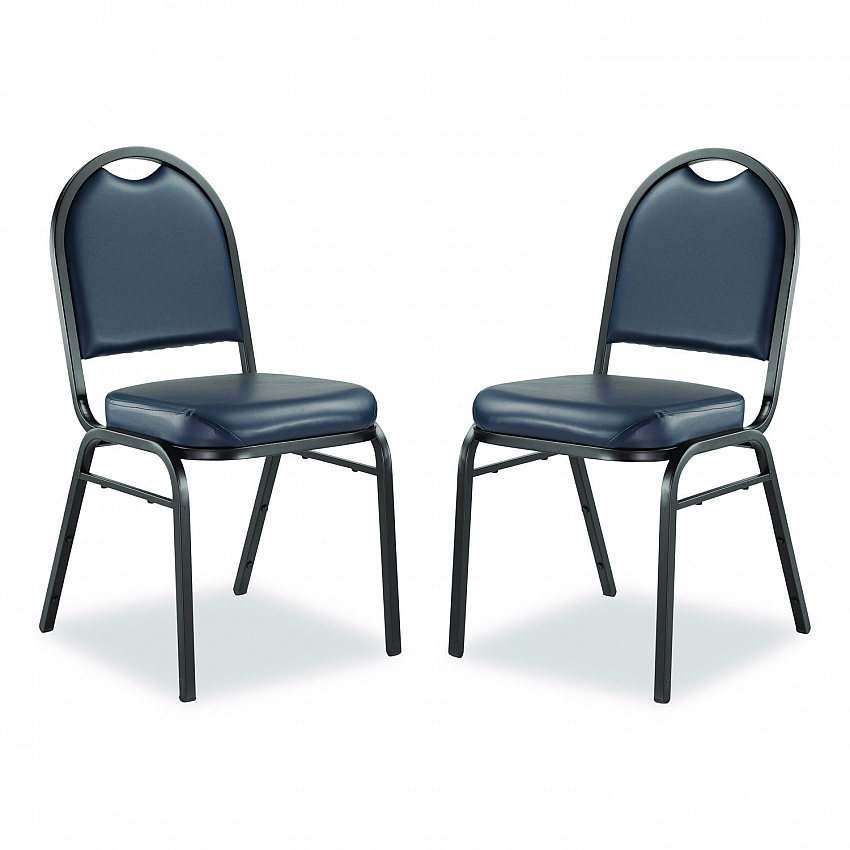9200 Series Premium Upholstered Stack Chair, Vinyl, Supports 500 lb, 19" Seat Ht, Midnight Blue Seat/Back, Black Base,2/Pack (9204BT2)