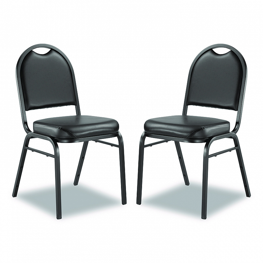 9200 Series Premium Upholstered Stack Chair, Vinyl, Supports Up to 500 lb, 19" Seat Height, Black Seat/Back, Black Base, 2/PK (9210BT2)