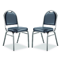 9200 Series Premium Upholstered Stack Chair, Vinyl, Supports 500 lb, 19" Seat Ht, Midnight Blue Seat/Back, Silver Base, 2/PK (9204SV2)