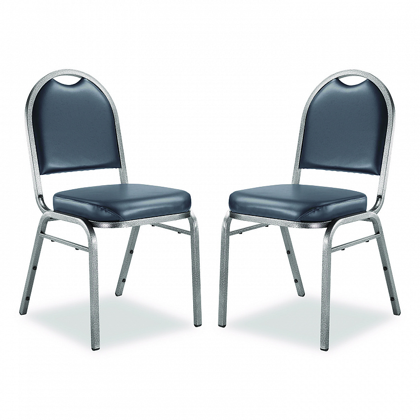 9200 Series Premium Upholstered Stack Chair, Vinyl, Supports 500 lb, 19" Seat Ht, Midnight Blue Seat/Back, Silver Base, 2/PK (9204SV2)