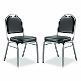 9200 Series Premium Upholstered Stack Chair, Vinyl, Supports Up to 500 lb,19" Seat Height, Black Seat/Back, Silver Base, 2/PK (9210SV2)