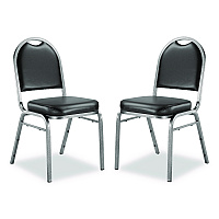 9200 Series Premium Upholstered Stack Chair, Vinyl, Supports Up to 500 lb,19" Seat Height, Black Seat/Back, Silver Base, 2/PK (9210SV2)