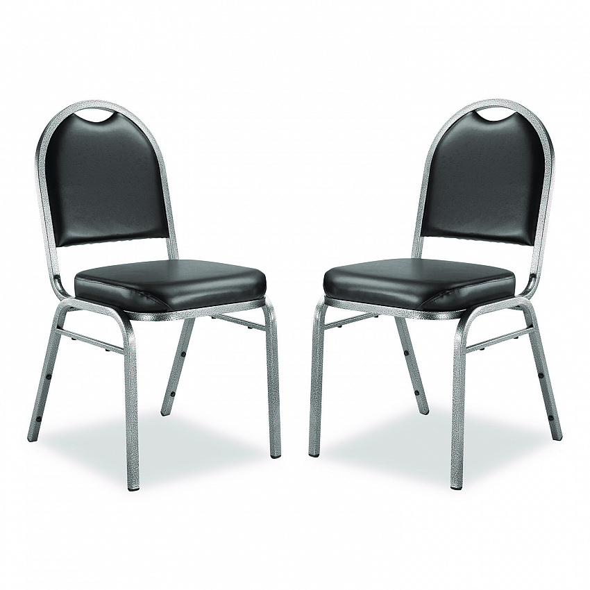 9200 Series Premium Upholstered Stack Chair, Vinyl, Supports Up to 500 lb,19" Seat Height, Black Seat/Back, Silver Base, 2/PK (9210SV2)