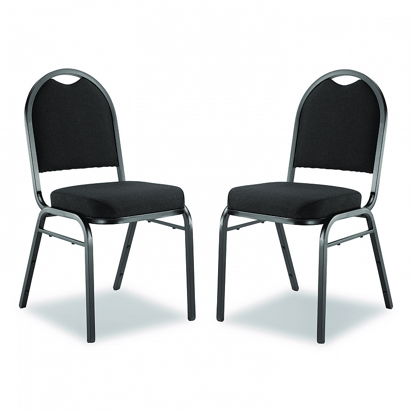9200 Series Premium Upholstered Stack Chair, Fabric, Supports 500 lb,19" Seat Height, Ebony Black Seat/Back, Black Base, 2/PK (9260BT2)