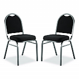9200 Series Premium Upholstered Stack Chair, Fabric, Supports 500 lb, 19" Seat Ht, Ebony Black Seat/Back, Silver Base, 2/PK (9260SV2)