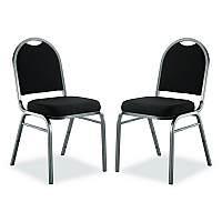 9200 Series Premium Upholstered Stack Chair, Fabric, Supports 500 lb, 19" Seat Ht, Ebony Black Seat/Back, Silver Base, 2/PK (9260SV2)