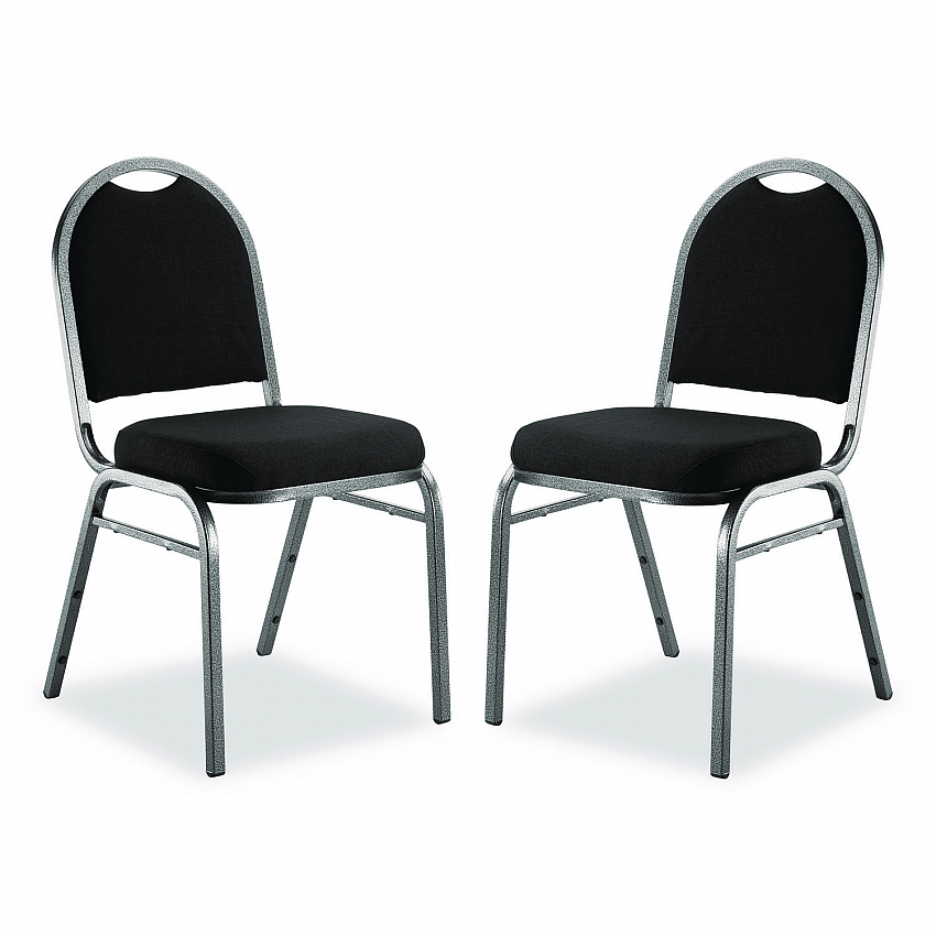 9200 Series Premium Upholstered Stack Chair, Fabric, Supports 500 lb, 19" Seat Ht, Ebony Black Seat/Back, Silver Base, 2/PK (9260SV2)