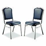 9300 Series Deluxe Upholstered Stack Chair, Vinyl, Supports 500 lb, 19" Seat Ht, Midnight Blue Seat/Back, Silver Base, 2/Pack (9304SV2)