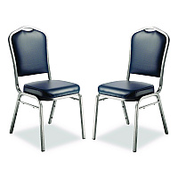 9300 Series Deluxe Upholstered Stack Chair, Vinyl, Supports 500 lb, 19" Seat Ht, Midnight Blue Seat/Back, Silver Base, 2/Pack (9304SV2)