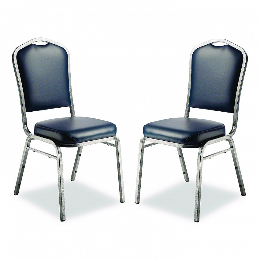 9300 Series Deluxe Upholstered Stack Chair, Vinyl, Supports 500 lb, 19" Seat Ht, Midnight Blue Seat/Back, Silver Base, 2/Pack (9304SV2)