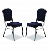 9300 Series Deluxe Upholstered Stack Chair, Fabric, Supports 500 lb, 19" Seat Ht, Midnight Blue Seat/Back, Silver Base, 2/PK (9354SV2)