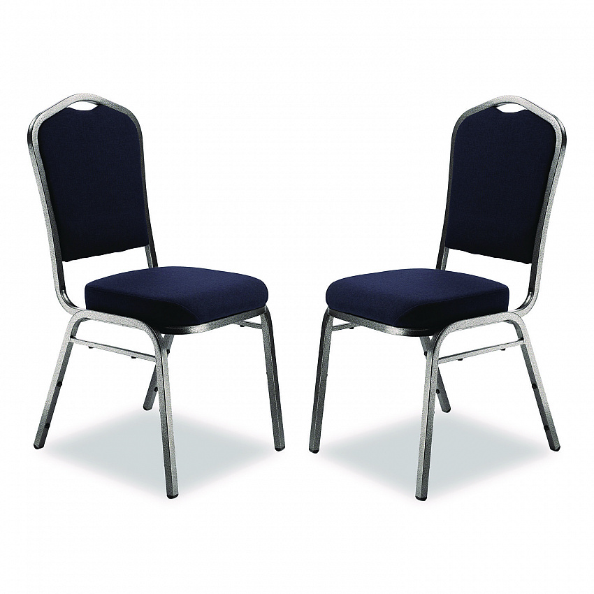 9300 Series Deluxe Upholstered Stack Chair, Fabric, Supports 500 lb, 19" Seat Ht, Midnight Blue Seat/Back, Silver Base, 2/PK (9354SV2)